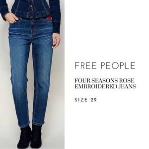 Free People Four Seasons Rose Embroidered Jeans - EUC, sz 29